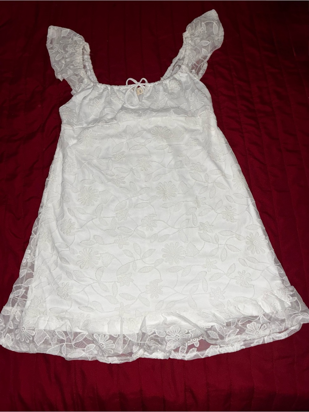Spoiled White Lace Chemise with Floral Embroidery and Ruffle Straps
